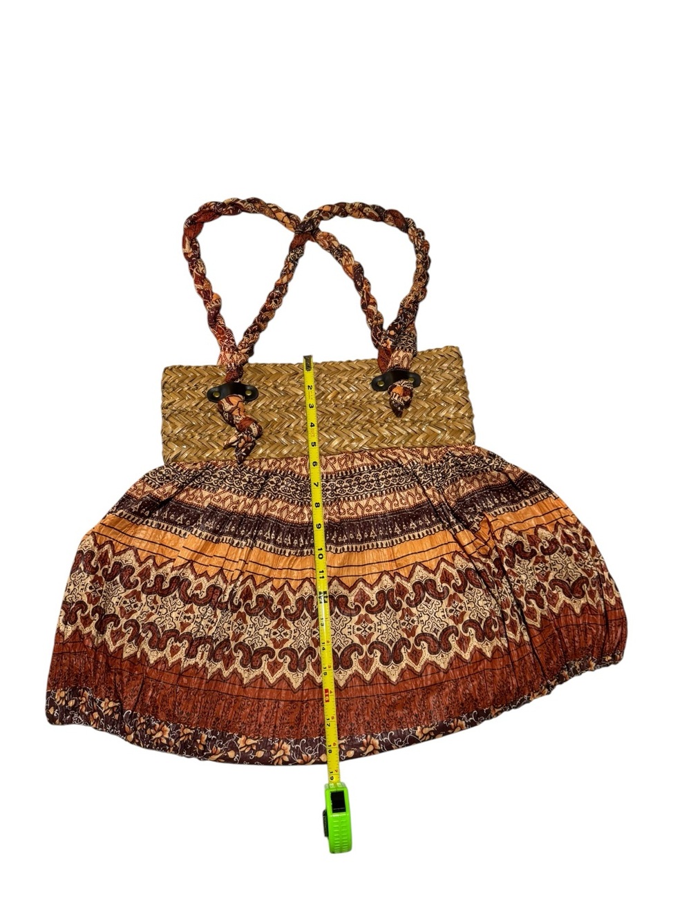 Poppy Woven Straw Boho Tote Bag Batik Paisley Braided Handle Beach